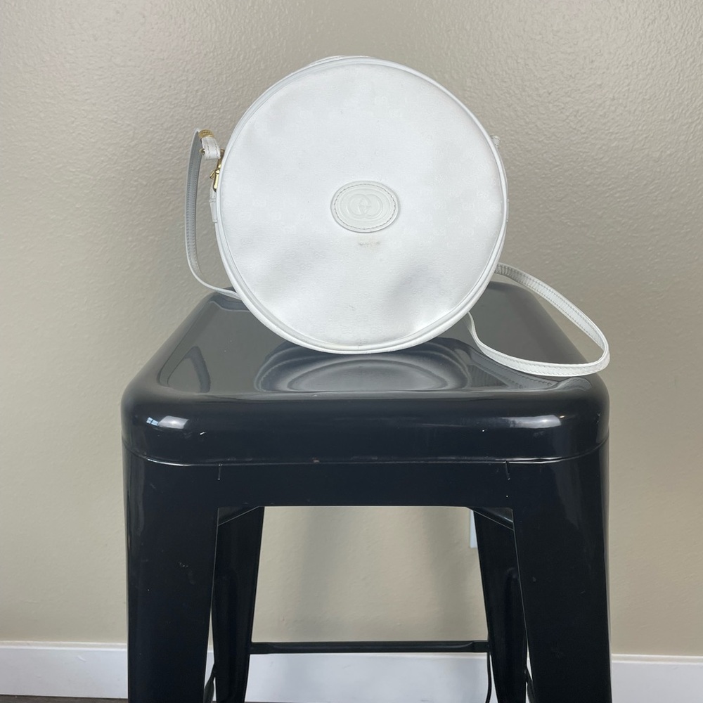 Vintage Gucci Purse Crossbody Canteen Monogram White Leather